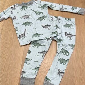 Burt's Bees Dinosaur Print Kids Pajama Set - Green and Gray